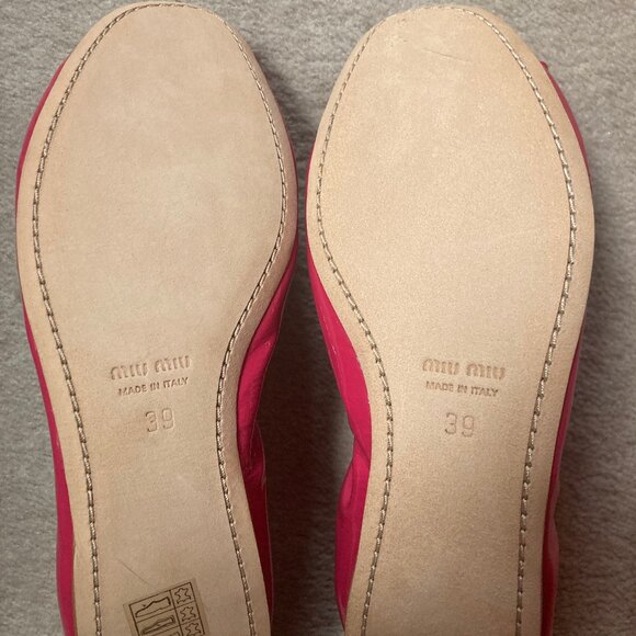 NEW Miu Miu Hot Pink Patent Leather Bow Ballet Flats Bows 39 EU / 8 US - Picture 7 of 7